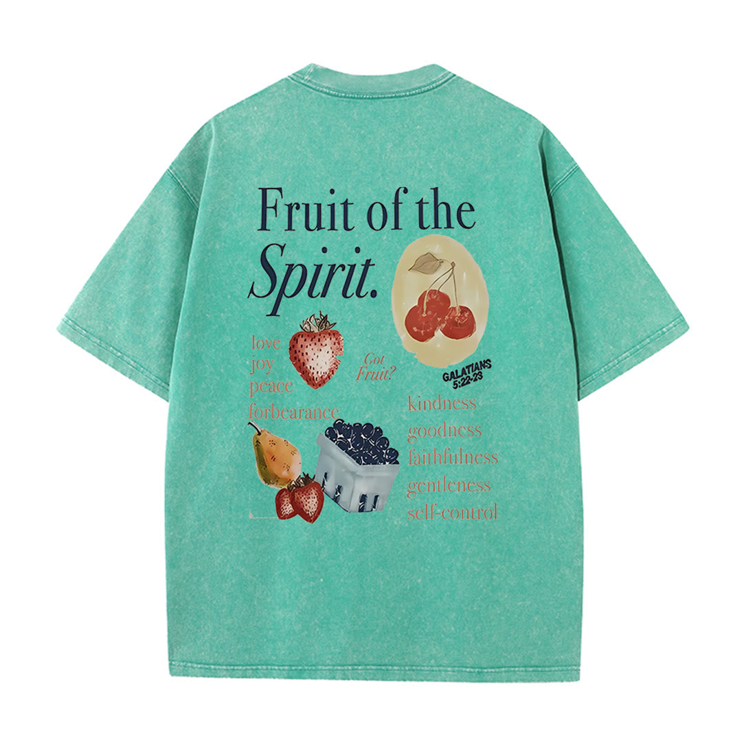 Christianartworkshop Fruit Of The Spirit Double Sided Unisex Washed T-shirt - Green - 5XL - image 14