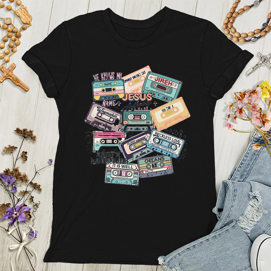 Christianartworkshop Jesus Anthems with Colorful Cassettes Soft Christian Women's T-shirt - Black - 4XL - image 1