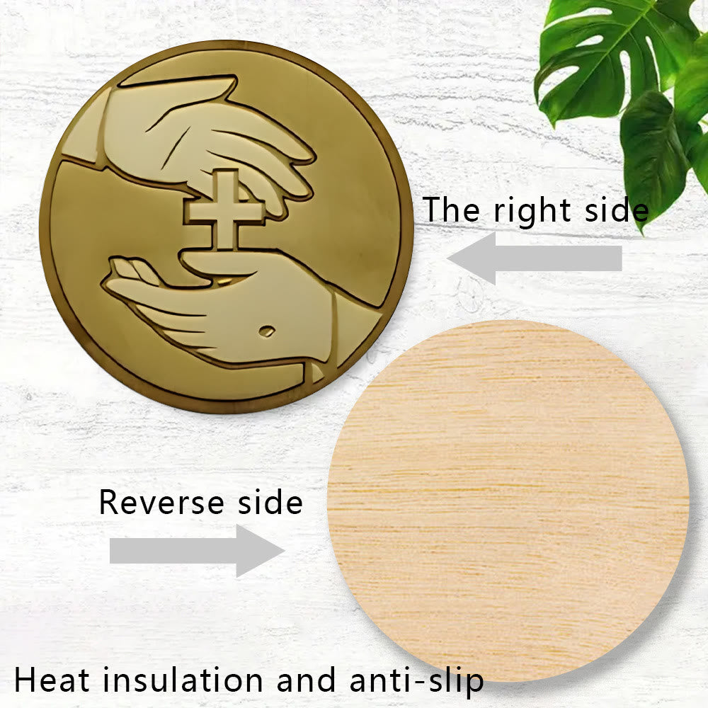 Christianartworkshop Set of 6 Faith-Inspired Our Lady and Christ Symbol Coasters in Wood - image 3