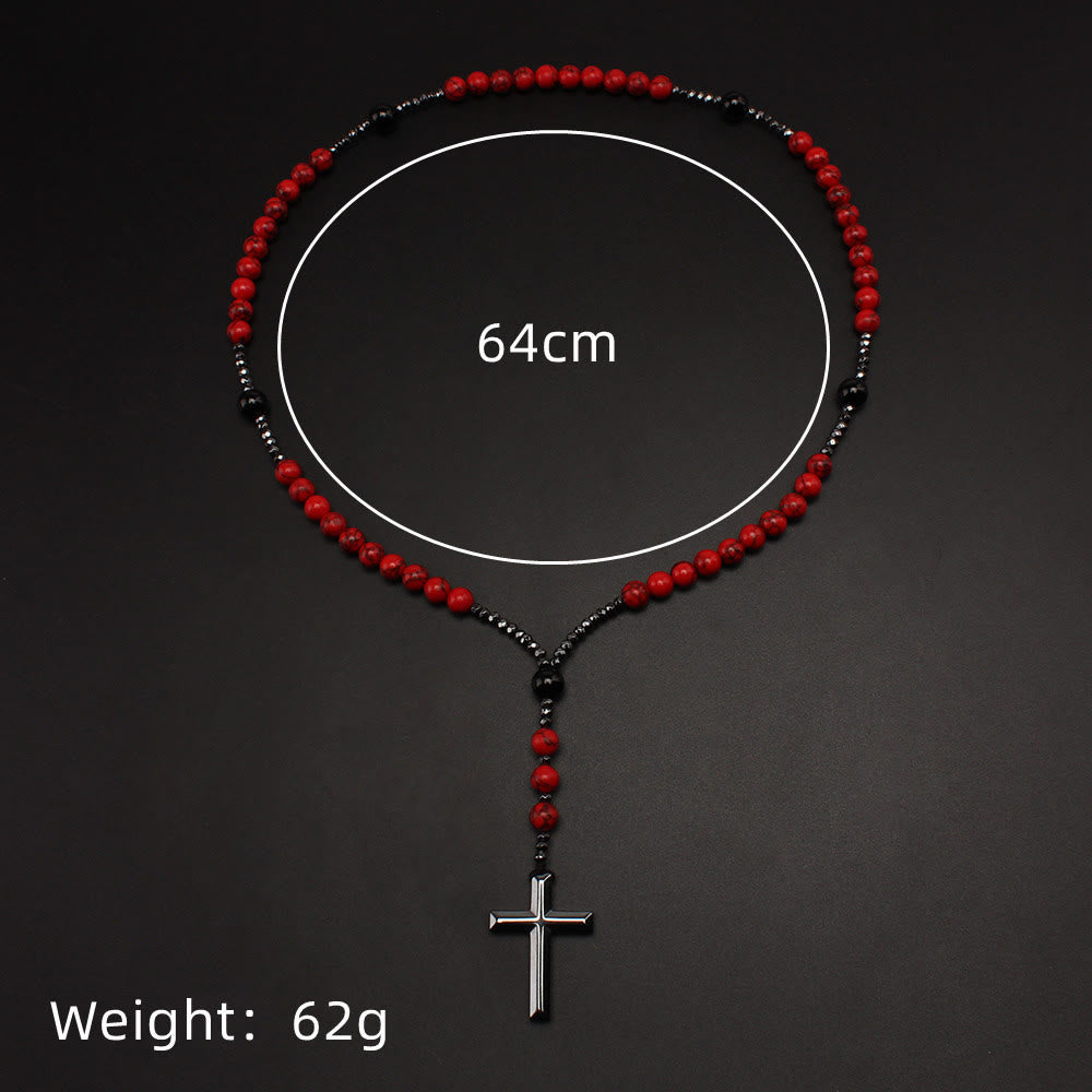 Christianartworkshop Natural Red Turquoise & Black Agate Rosary with Cross: For Faithful Prayer - image 5