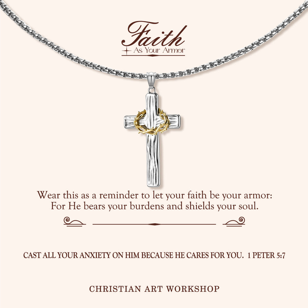 Christianartworkshop FAITH AS YOUR ARMOR: Jesus Crown Of Thorns Cross Sacred Necklace - FAITH AS YOUR ARMOR-Silver - image 0