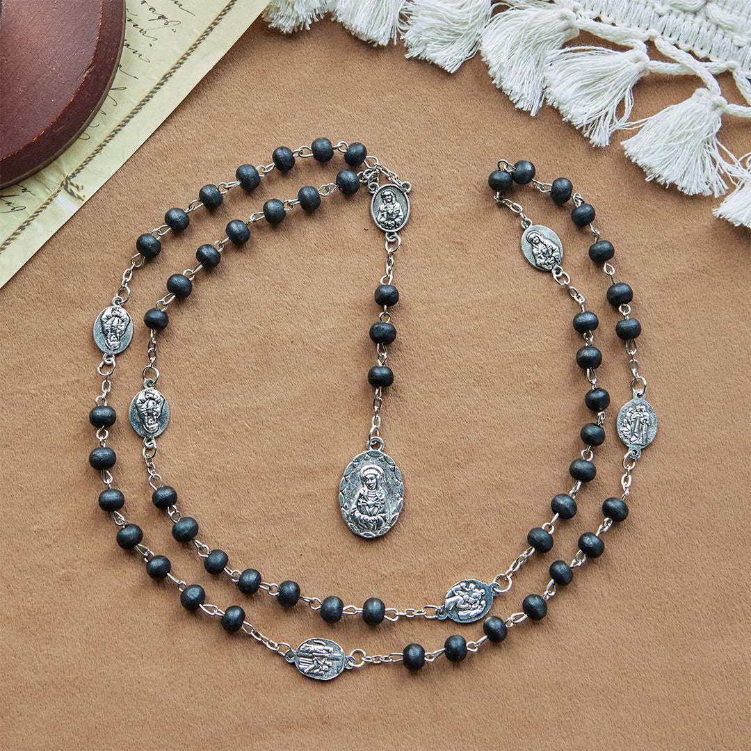 FREE Today: Olive Wood Seven Sorrows Rosary Featuring Our Lady Medal: Divine Devotion in Every Bead