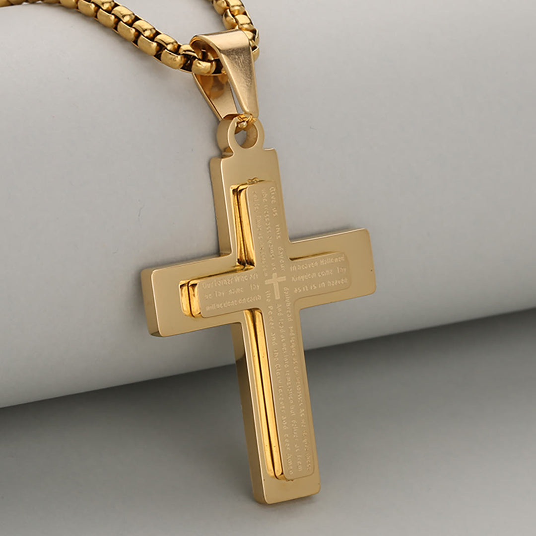 Christianartworkshop Minimalist Tricolor Cross Necklace Embodying Faith and Simplicity - Golden - image 1