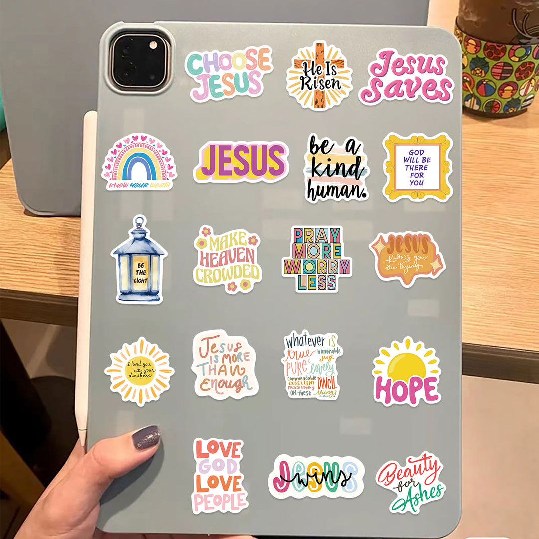 Christianartworkshop Colorful Jesus Scripture Stickers Set: Perfect for Journals & iPads - 52 pieces - image 1