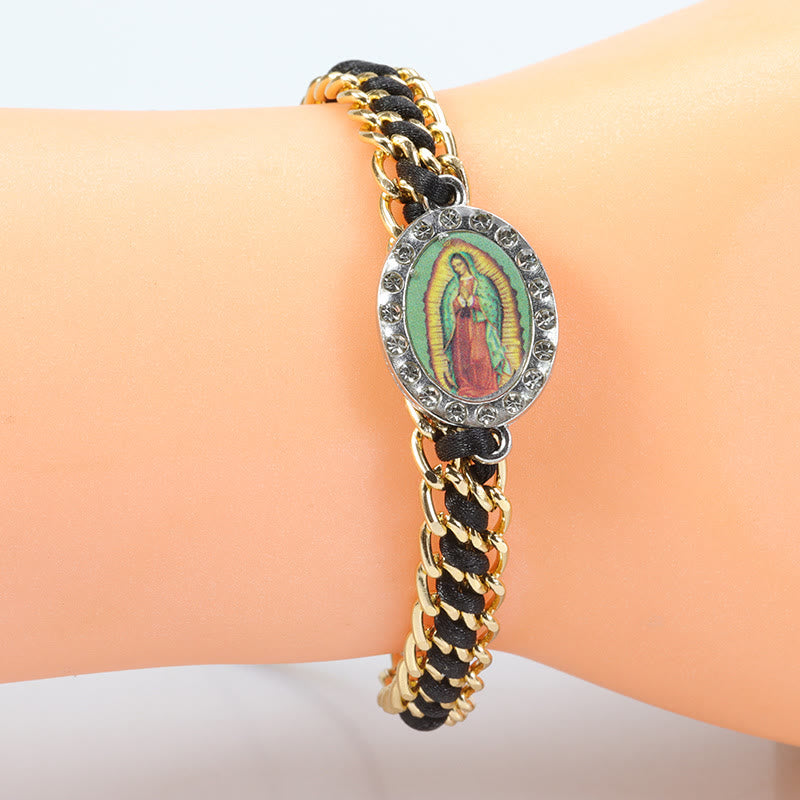 Christianartworkshop Our Lady of Guadalupe Vibrant Colorful Woven Bracelet for Faithful Style - Black - image 1