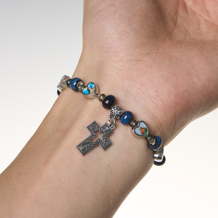 Christianartworkshop Colorful Glass & Ceramic Bead Bracelets with Cross and Saints Heart Charms - image 10