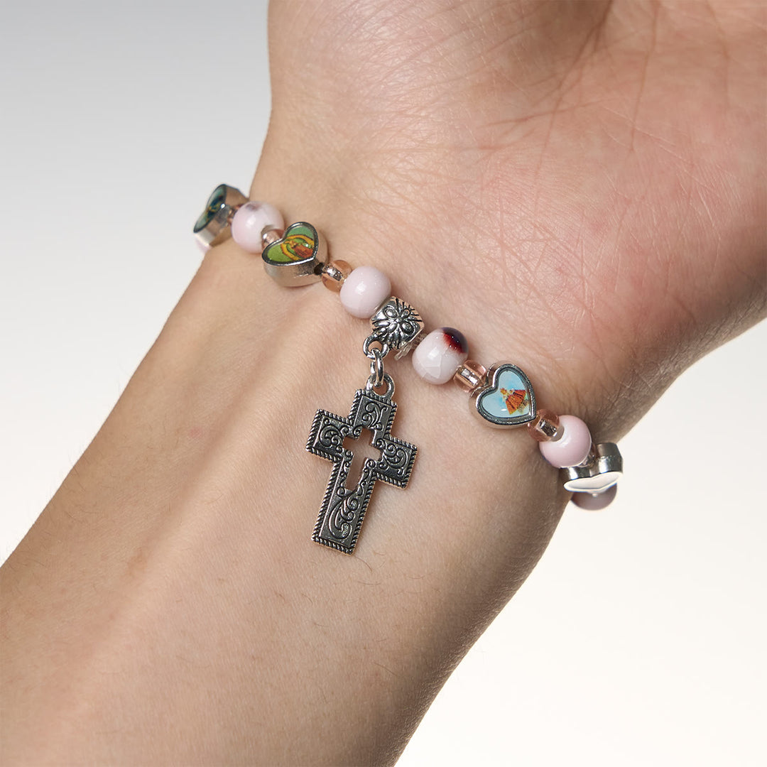 Christianartworkshop Colorful Glass & Ceramic Bead Bracelets with Cross and Saints Heart Charms - image 6
