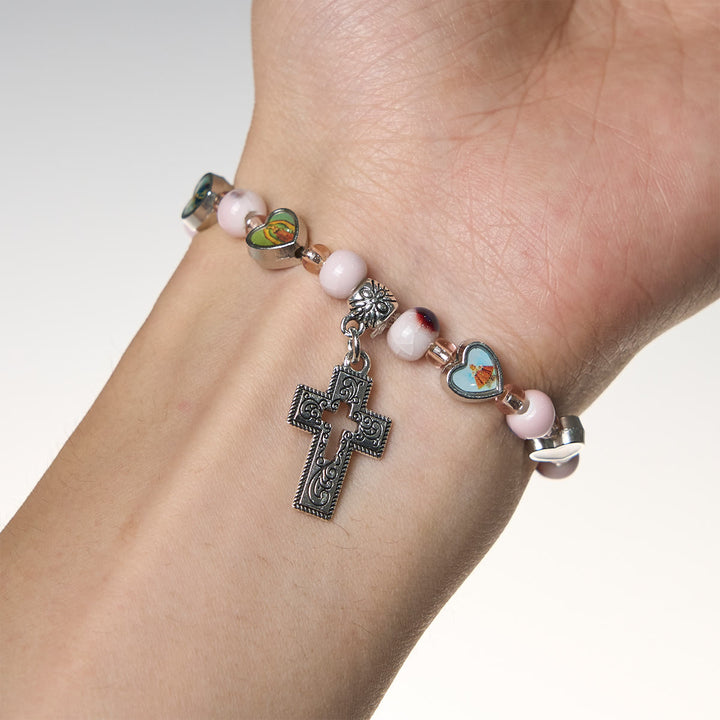 Christianartworkshop Colorful Glass & Ceramic Bead Bracelets with Cross and Saints Heart Charms - image 6