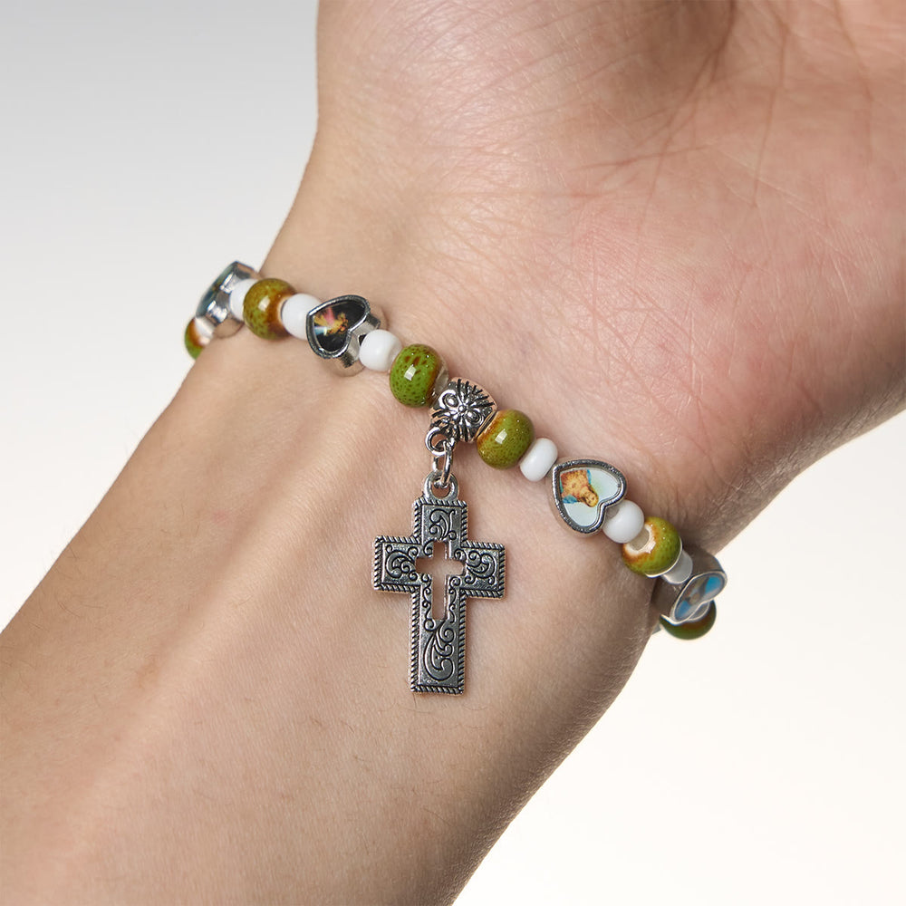 Christianartworkshop Colorful Glass & Ceramic Bead Bracelets with Cross and Saints Heart Charms - image 2