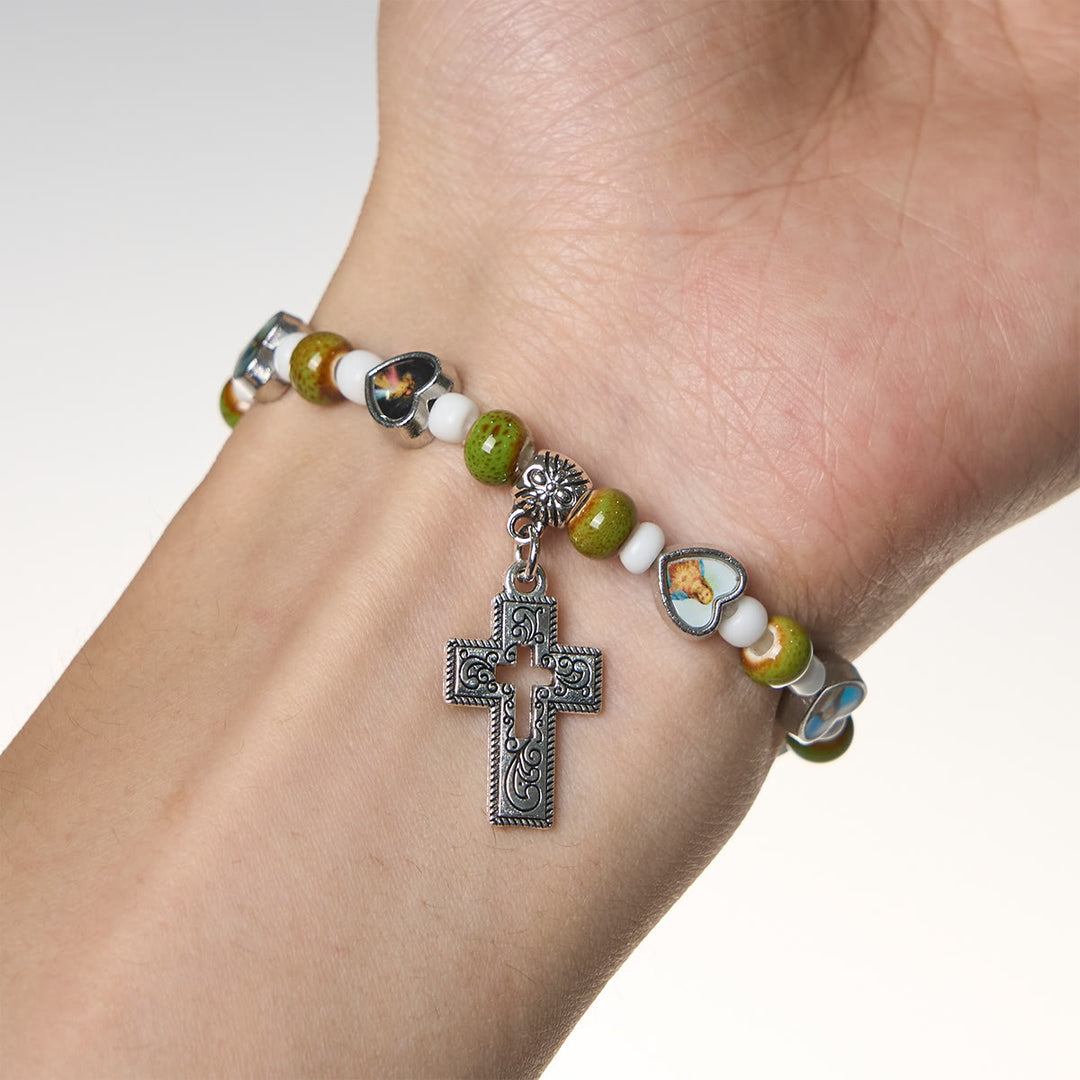 Christianartworkshop Colorful Glass & Ceramic Bead Bracelets with Cross and Saints Heart Charms - image 2