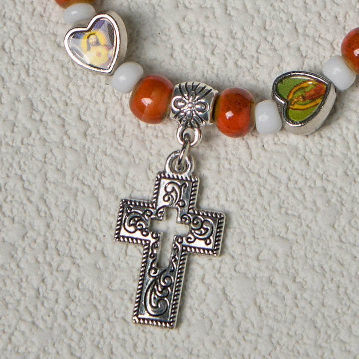Christianartworkshop Colorful Glass & Ceramic Bead Bracelets with Cross and Saints Heart Charms - image 17