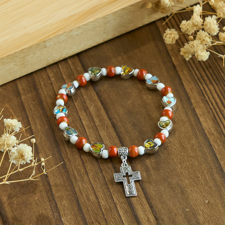Christianartworkshop Colorful Glass & Ceramic Bead Bracelets with Cross and Saints Heart Charms - image 16