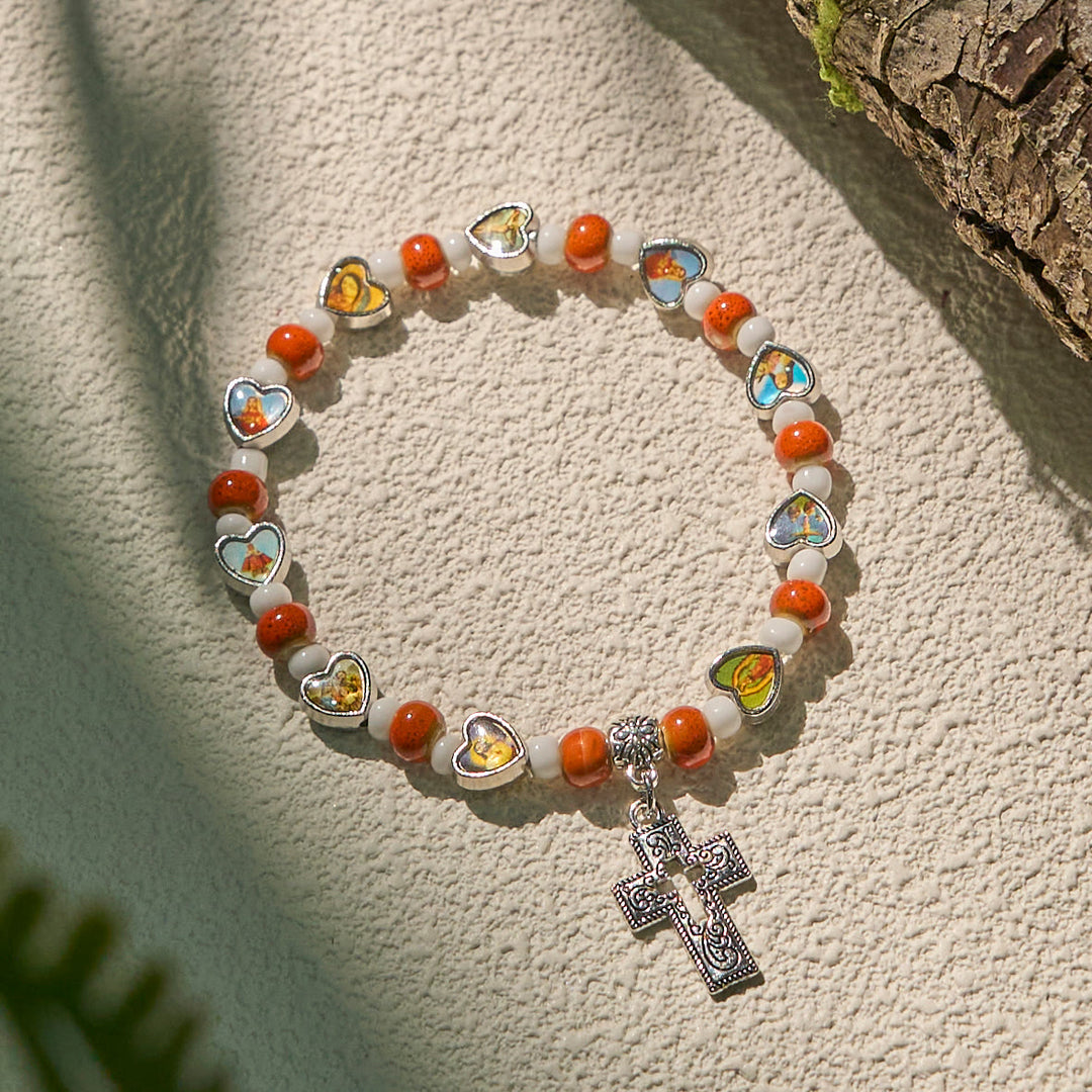Christianartworkshop Colorful Glass & Ceramic Bead Bracelets with Cross and Saints Heart Charms - image 15