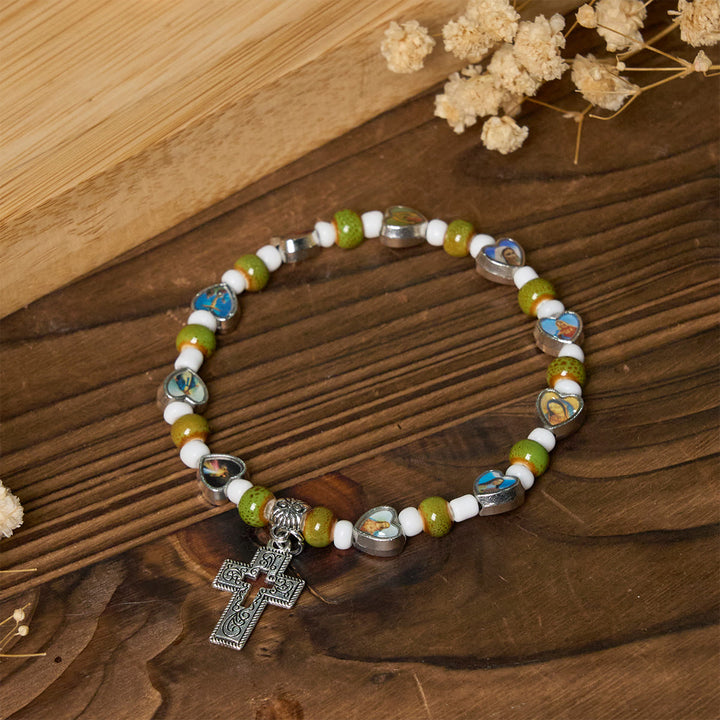 Christianartworkshop Colorful Glass & Ceramic Bead Bracelets with Cross and Saints Heart Charms - image 4