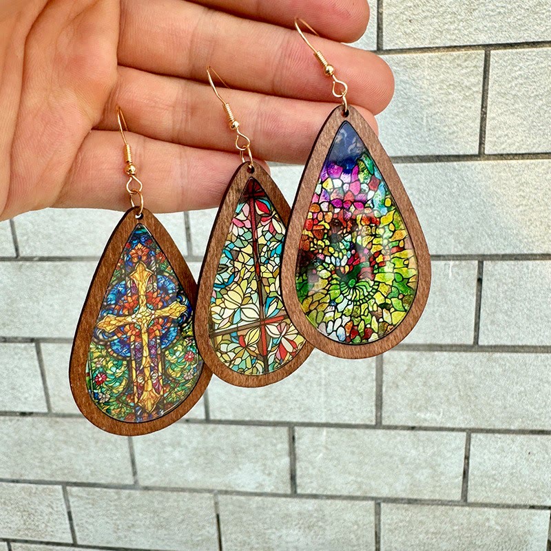 Christianartworkshop Glorious Grace Tear Drop Earrings Inspired by Colorful Church Window Art - image 2