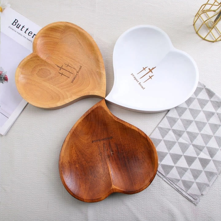 Christianartworkshop 3 Color Wooden Heart Shaped Prayer Bowl with Faith Note Cards - Wooden - image 1