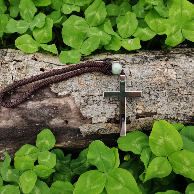 Christianartworkshop Minimalist Tri-color Cross Car Pendant: Spiritual Safety on the Road - Silver - Brown - image 1