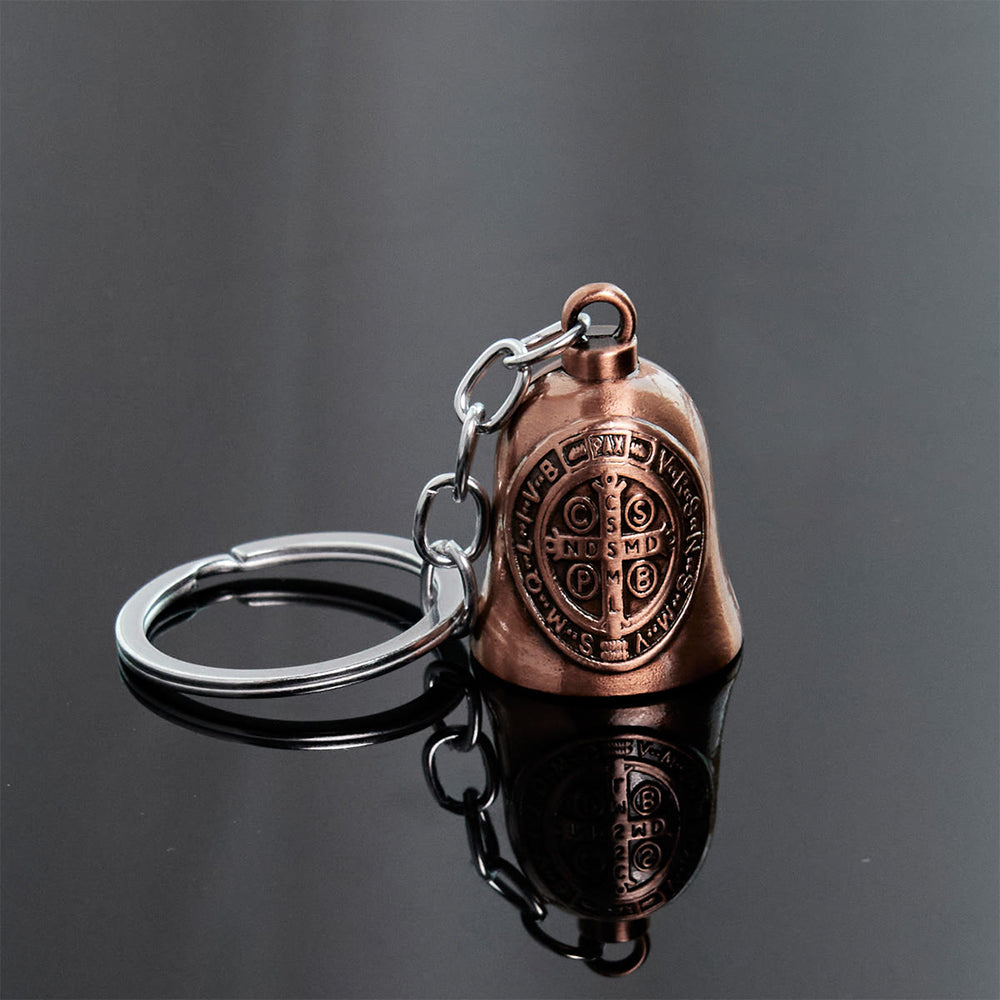Christianartworkshop Two Color St. Benedict Guardian Bell Keychain: Faith Shield Key Ring - Antique Red - image 2