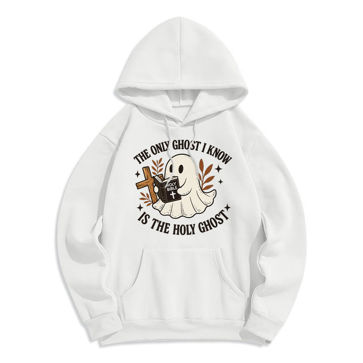 Christianartworkshop Ghost-Free Except the Holy One Fleece Lined Polyester Hoodie - White - 2XL - image 3