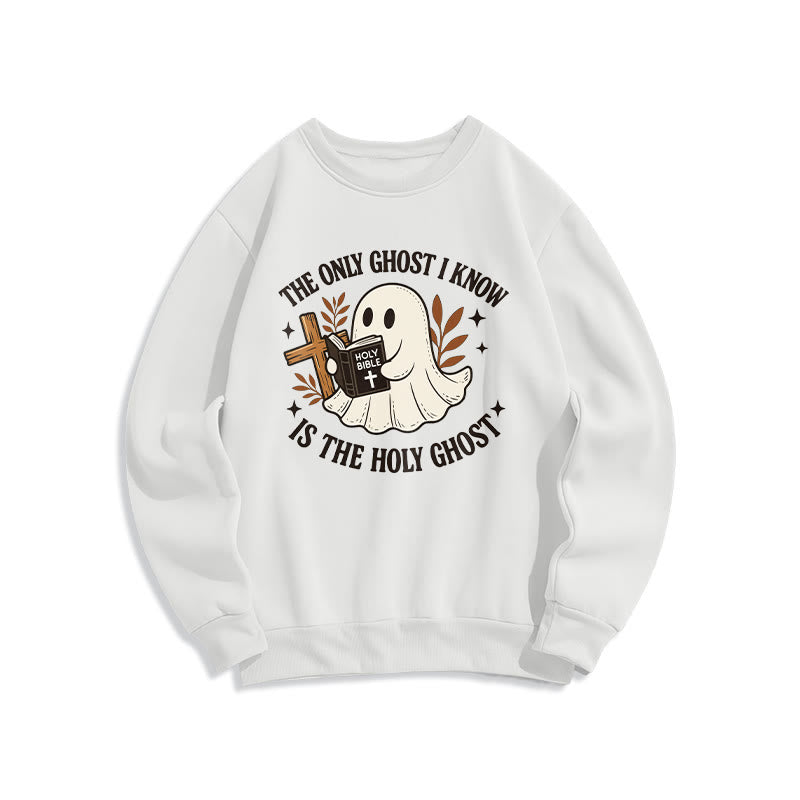 Christianartworkshop Ghost-Free Except the Holy One Fleece Lined Polyester Sweatshirt - White - 2XL - image 1