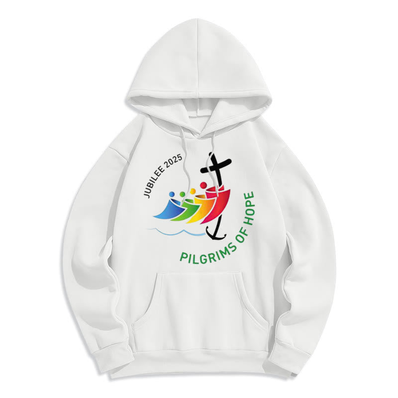 Christianartworkshop Colored Style Pilgrims of Hope Jubilee Fleece Lined Polyester Hoodie - White - 2XL - image 1