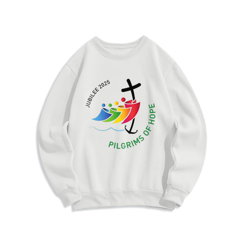 Christianartworkshop Colored Style Pilgrims of Hope Jubilee Fleece Lined Polyester Sweatshirt - White - 2XL - image 1