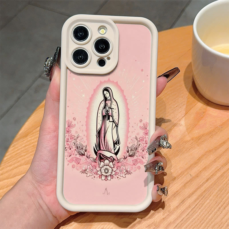 Christianartworkshop Colored Style Our Lady of Guadalupe Faithful Phone Case - iPhone 16Pro Max - Pink (White Frame) - image 2
