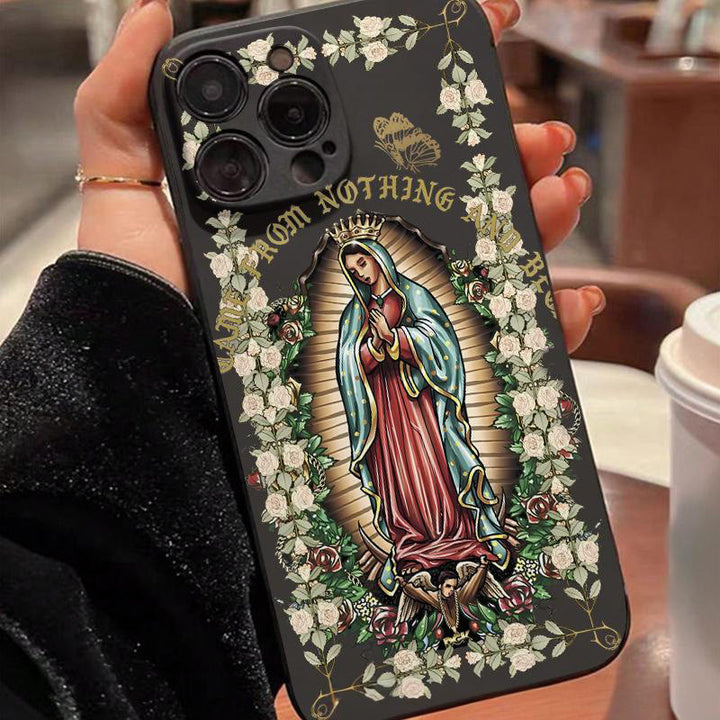 Christianartworkshop Virgin Mary Surrounded by White Roses Spiritual Phone Case - iPhone 16Pro Max - Black (One-Piece Style) - image 7