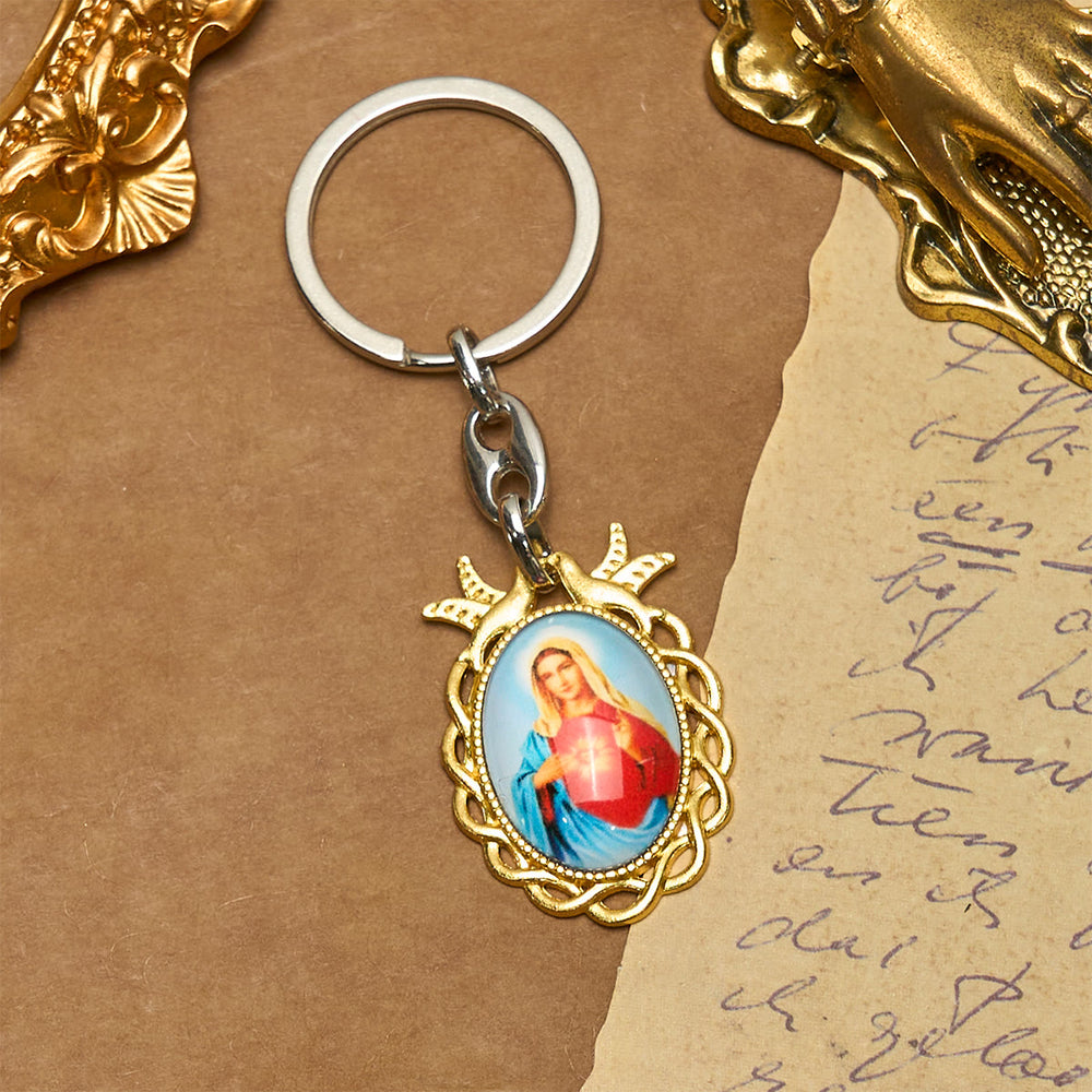 Christianartworkshop Vintage Style Sacred Heart of Mary Keychain: Dove as Spiritual Companion - image 2