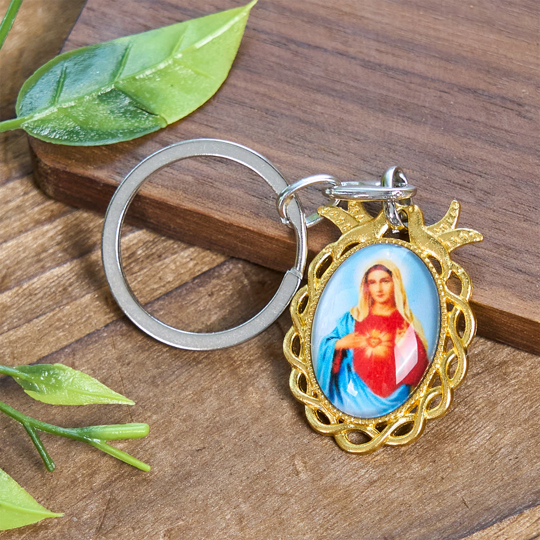 Christianartworkshop Vintage Style Sacred Heart of Mary Keychain: Dove as Spiritual Companion - Our Lady - image 1
