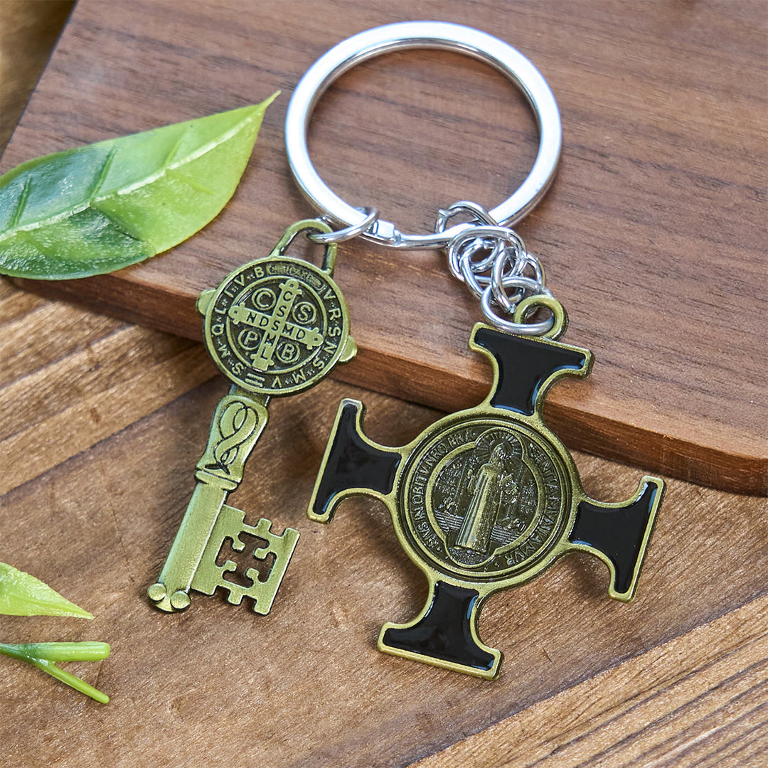 Christianartworkshop Vintage Style Multi-Colored St. Benedict Keychain for Spiritual Defense - Black - image 1