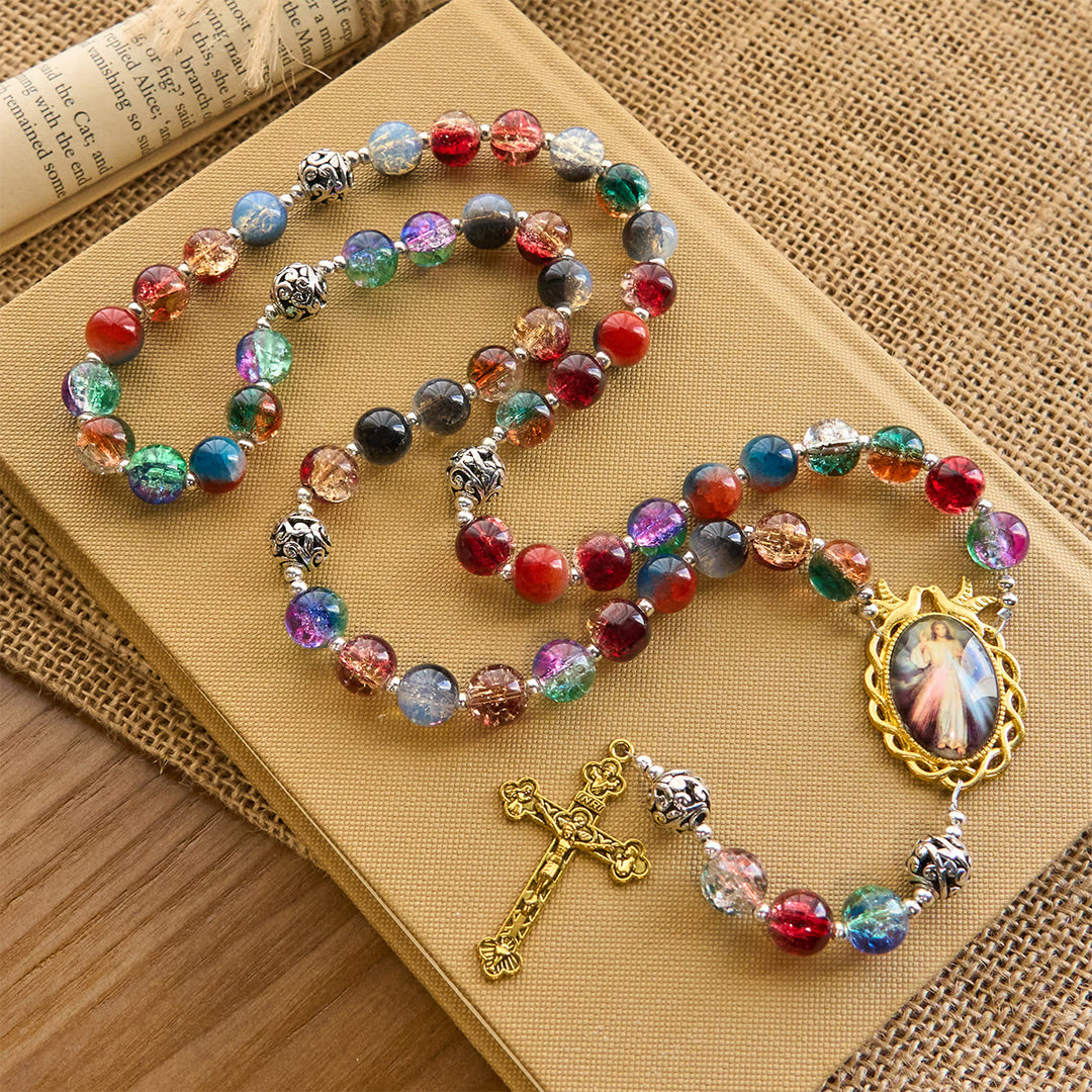 FREE Today: Gradient Multicolor Glass Bead & Brass Crucifix Rosary with Divine Mercy Medal - Divine Mercy & Crucifix - image 0