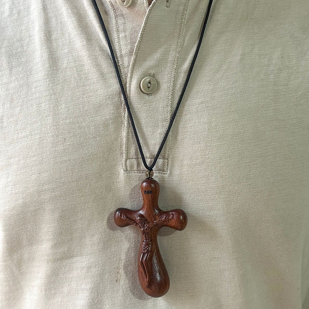 Christianartworkshop Vintage Sandalwood INRI Crucifix Car Pendant & Necklace: Devotion on the Road - Necklace - image 2