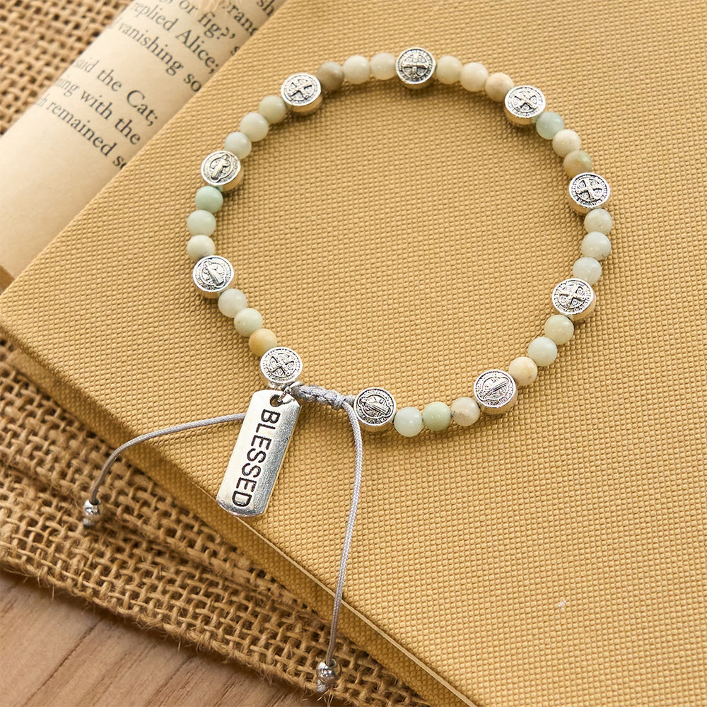 Christianartworkshop Two-color St. Benedict Blessing Anklet with Gentle Natural Stone Beads - image 1