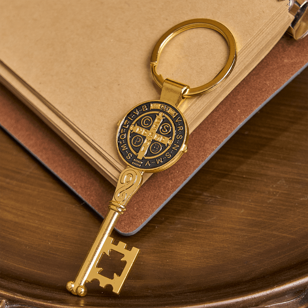 Christianartworkshop Tri-color Blessed Saint Benedict Keychain of Guidance & Protection - Golden - image 1