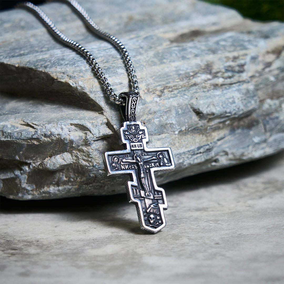Christianartworkshop Two-Color Orthodox Crucifix Necklace with Profound Spiritual Meaning - Silver - image 0