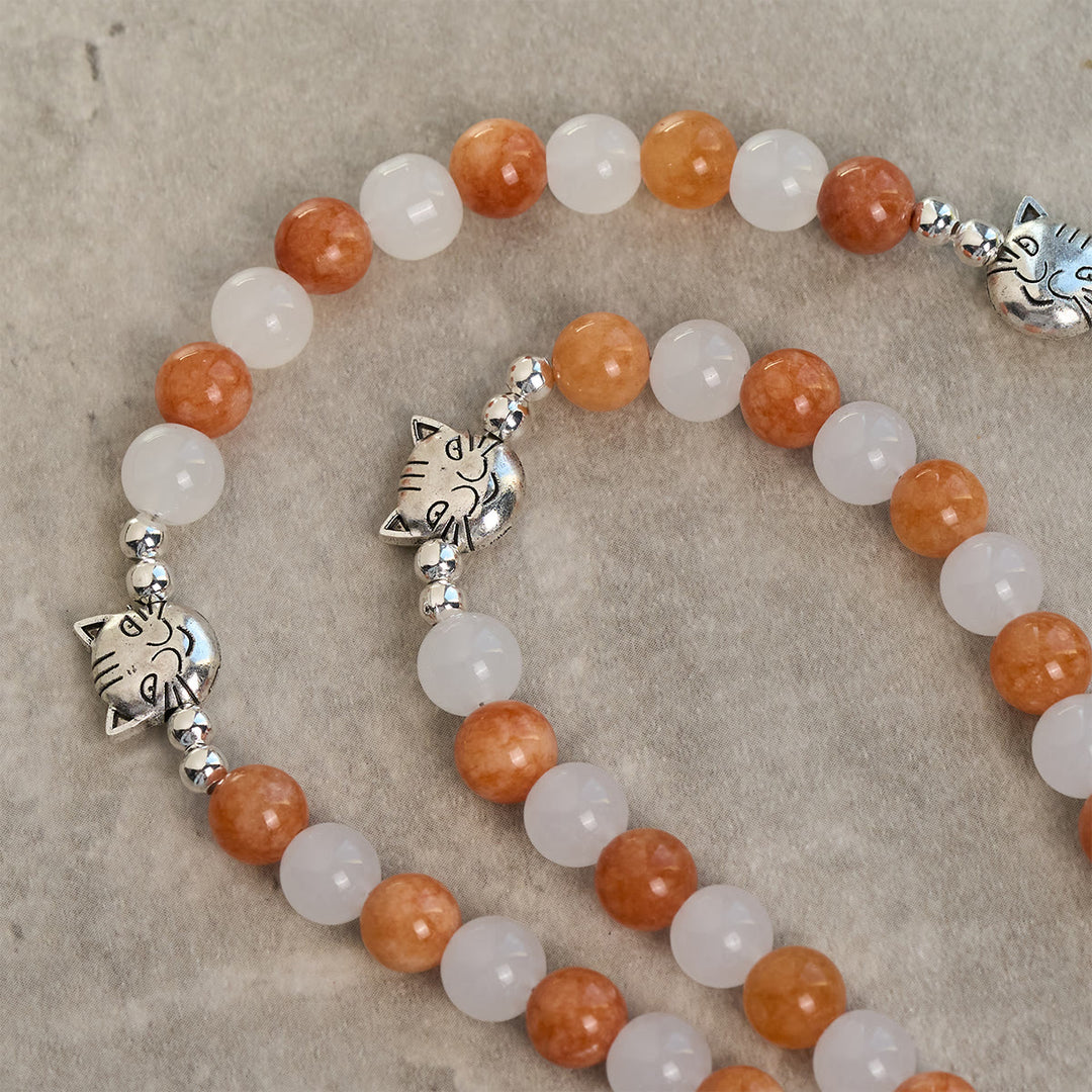 FREE Today: Orange & White Quartz with Cat Face Stainless Steel Charms of Orange Tabby Bracelet, Animal Rosary - image 7