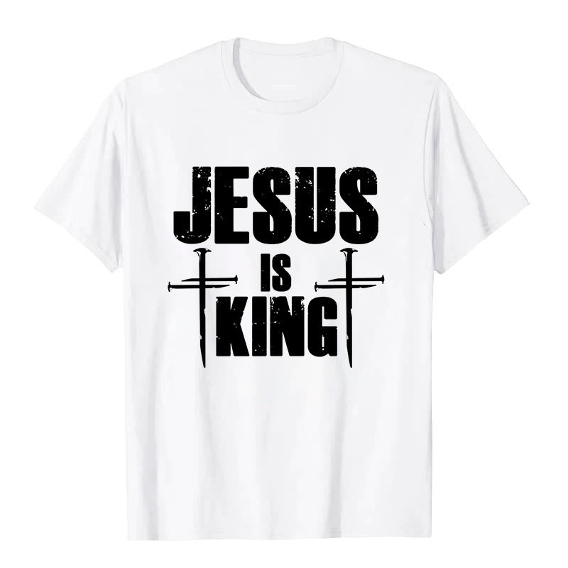 Christianartworkshop Jesus Is King 3 Nails Cross Christian T-Shirt  - White - 2XL - image 0