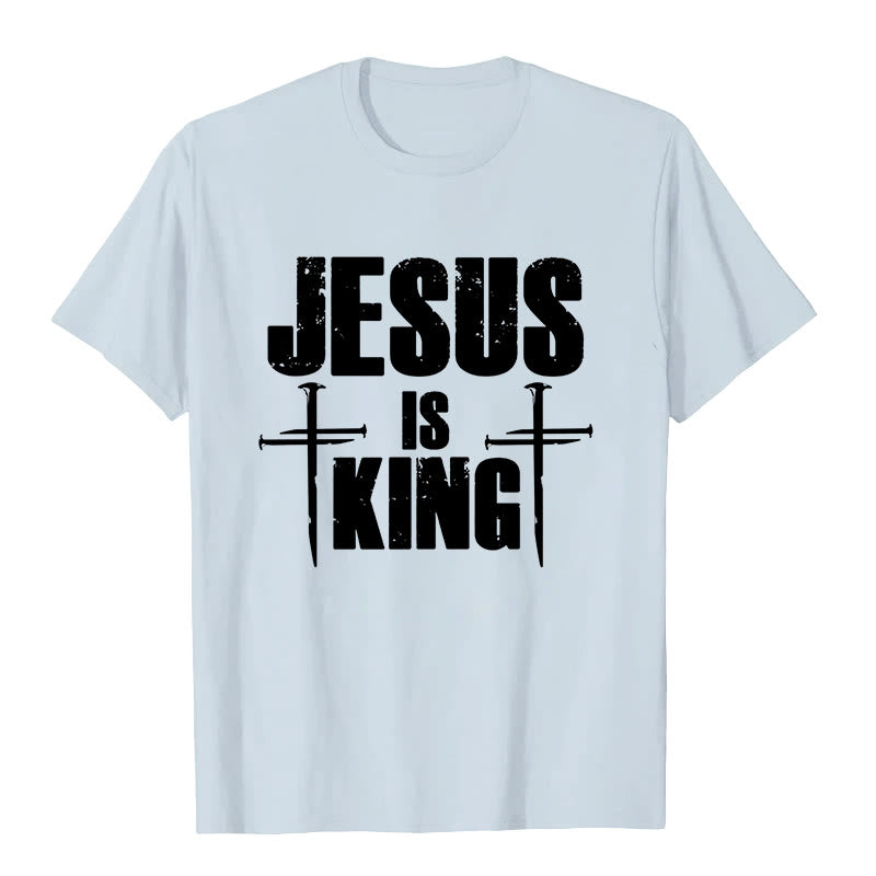Christianartworkshop Jesus Is King 3 Nails Cross Christian T-Shirt  - Blue - 2XL - image 7