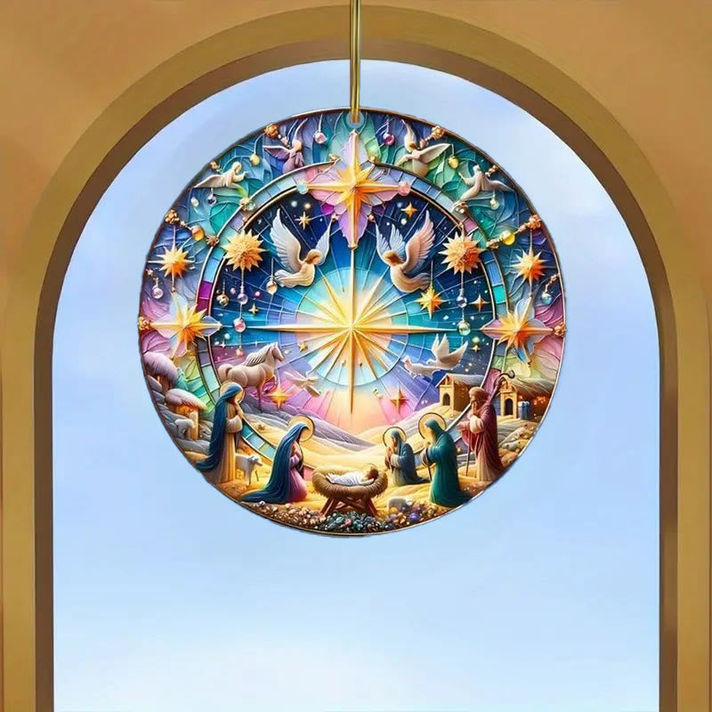 Christianartworkshop Stained Glass Styles Colorful Nativity Hanging Ornaments C - image 6