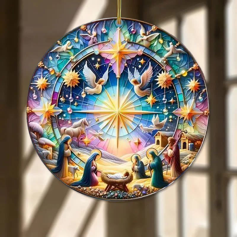 Christianartworkshop Stained Glass Styles Colorful Nativity Hanging Ornaments C - image 1