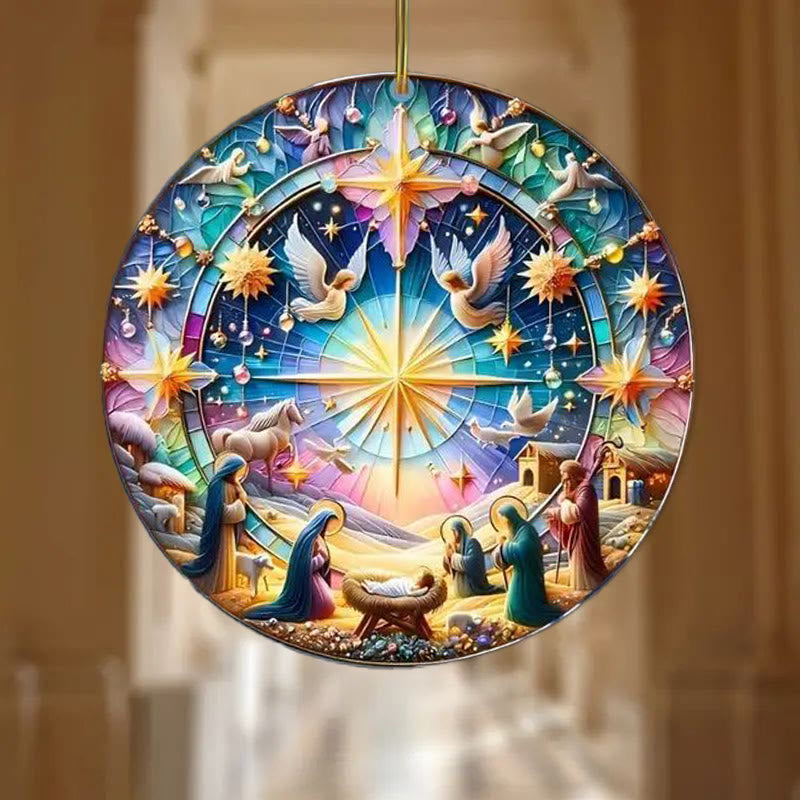 Christianartworkshop Stained Glass Styles Colorful Nativity Hanging Ornaments C - image 2