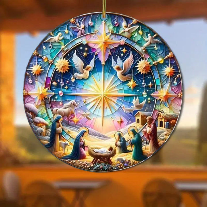 Christianartworkshop Stained Glass Styles Colorful Nativity Hanging Ornaments C - image 3