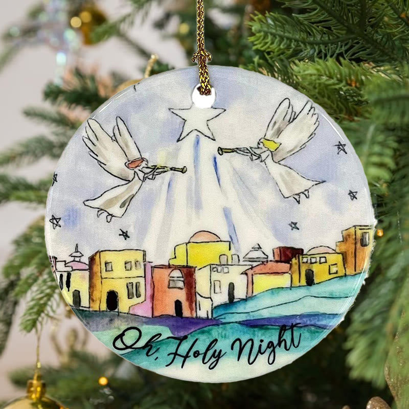 Christianartworkshop Colored Style Oh Holy Night Angels Star Christmas Nativity Hanging Ornaments - Ceramics - image 0