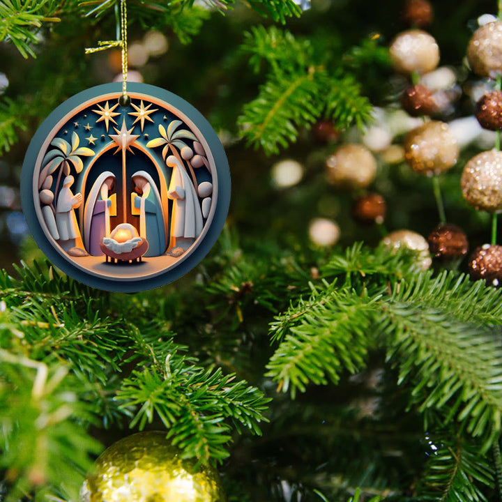 Christianartworkshop Abstract Cartoon Style Colorful Nativity Christmas Hanging Ornaments B - image 6