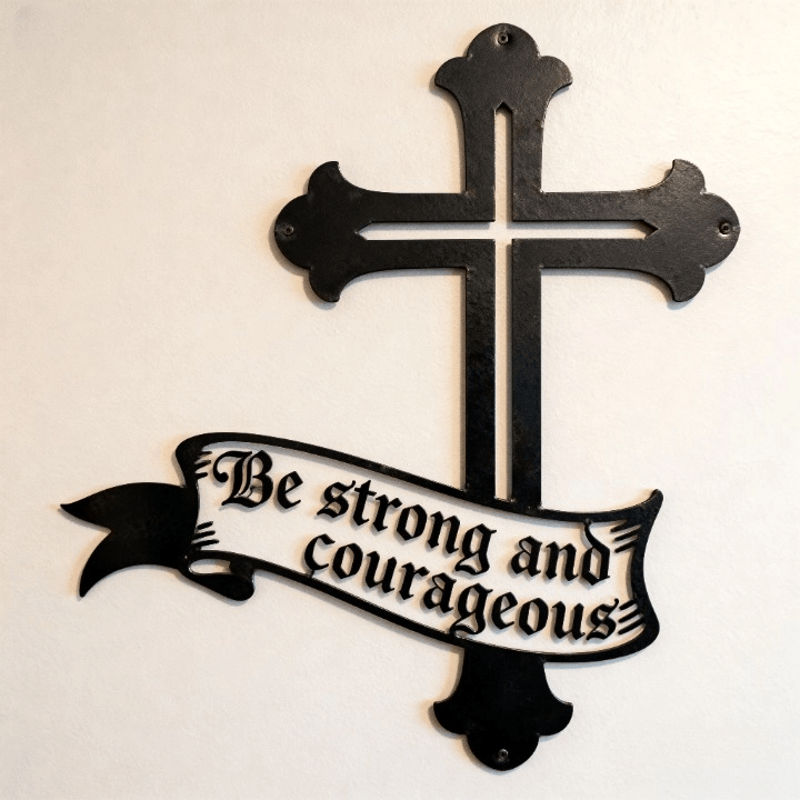 Christianartworkshop Bold Black Cross Metal Wall Art with Be Strong and Courageous Quote - image 5