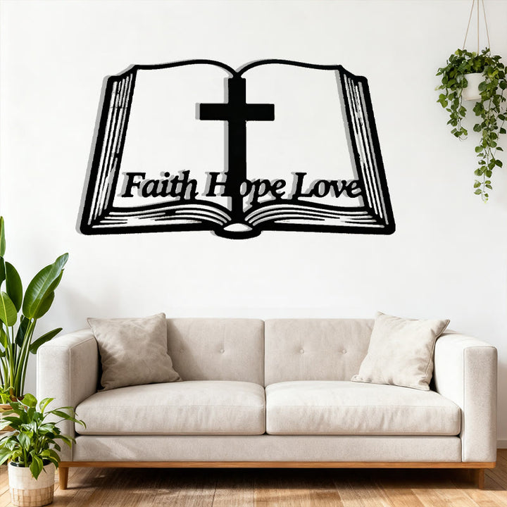 Christianartworkshop Inspirational Cross and Bible-Based Metal Wall Art: Faith, Hope, Love - image 4
