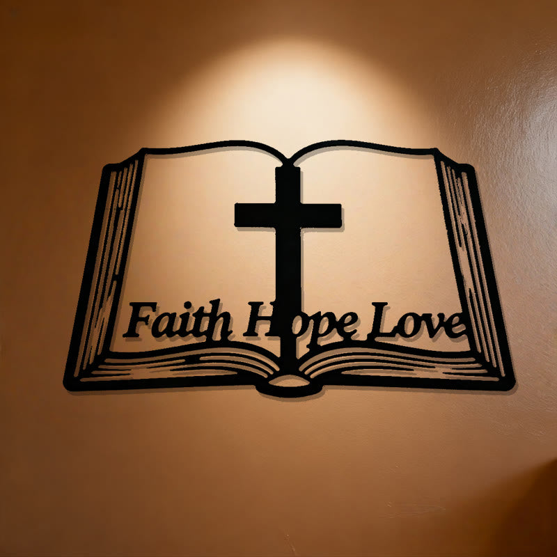 Christianartworkshop Inspirational Cross and Bible-Based Metal Wall Art: Faith, Hope, Love - Black - 15.75"*9.02"/40*22.9cm - image 0