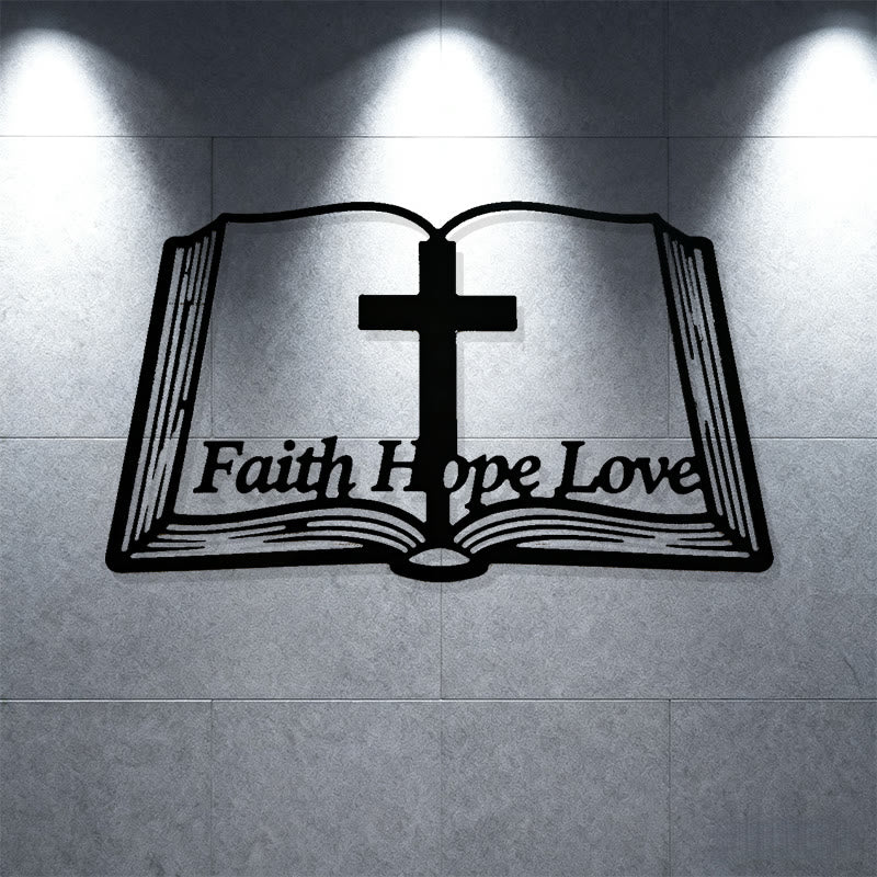 Christianartworkshop Inspirational Cross and Bible-Based Metal Wall Art: Faith, Hope, Love - image 3