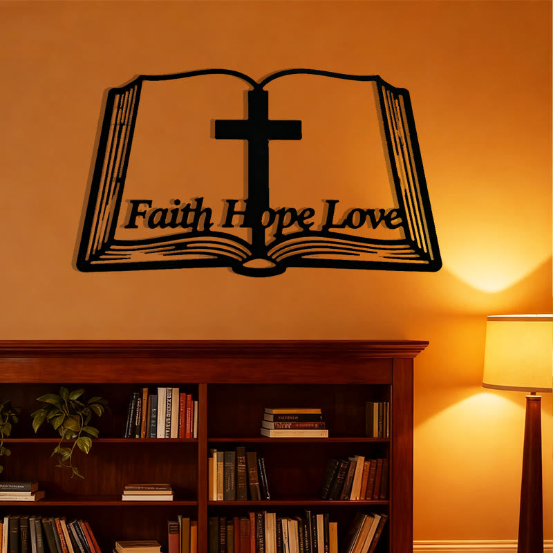 Christianartworkshop Inspirational Cross and Bible-Based Metal Wall Art: Faith, Hope, Love - image 1